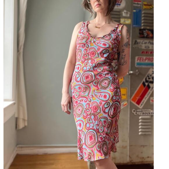 Vintage 90s Slip Dress | Paisley Boho Print | Rayon Bias Cut | Size S - Picture 1 of 8